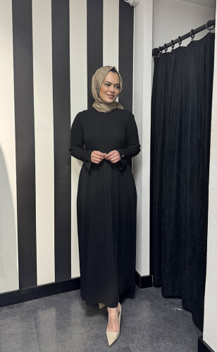 Miss Dalida Saç Örgü Detaylı Triko Elbise BLACK - 3