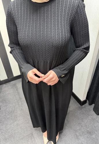 Miss Dalida Saç Örgü Detaylı Triko Elbise BLACK - 4