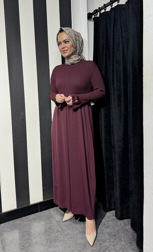 Miss Dalida Saç Örgü Detaylı Triko Elbise BORDO - MİSS DALİDA