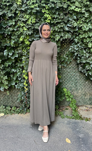 Miss Dalida Saç Örgü Detaylı Triko Elbise MİNK - 2