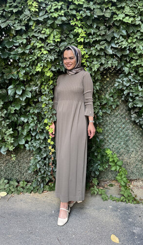 Miss Dalida Saç Örgü Detaylı Triko Elbise MİNK 