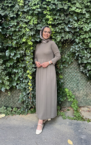 Miss Dalida Saç Örgü Detaylı Triko Elbise MİNK - 3