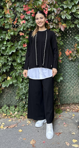 Miss Dalida Saç Örgü Detaylı Triko Tunik BLACK 