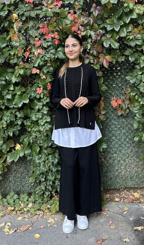 Miss Dalida Saç Örgü Detaylı Triko Tunik BLACK - 2