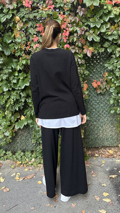 Miss Dalida Saç Örgü Detaylı Triko Tunik BLACK - 4