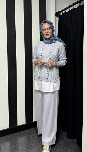 Miss Dalida Saç Örgü Detaylı Triko Tunik GREY - 3