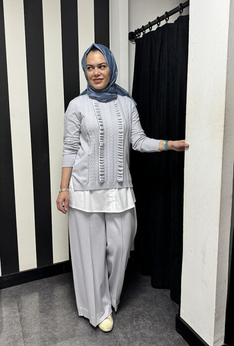 Miss Dalida Saç Örgü Detaylı Triko Tunik GREY - 4