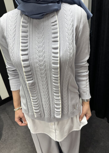 Miss Dalida Saç Örgü Detaylı Triko Tunik GREY - MİSS DALİDA (1)