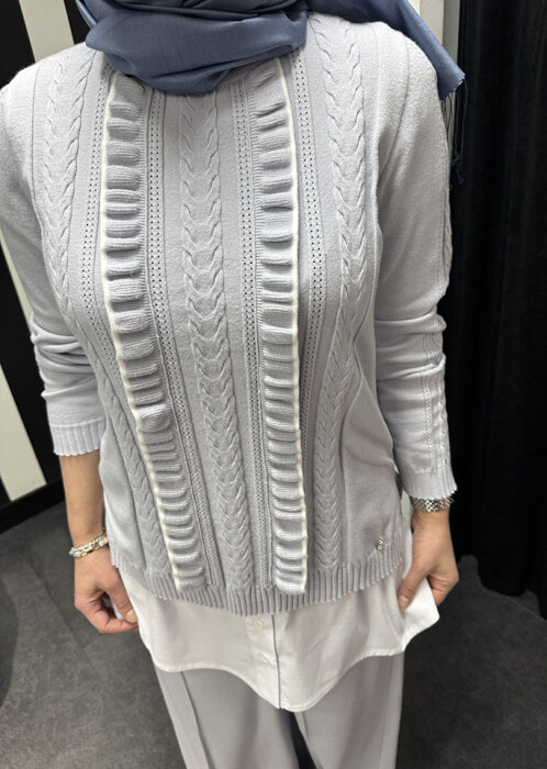 Miss Dalida Saç Örgü Detaylı Triko Tunik GREY - 2