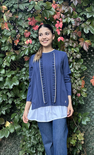 Miss Dalida Saç Örgü Detaylı Triko Tunik İNDİGO 