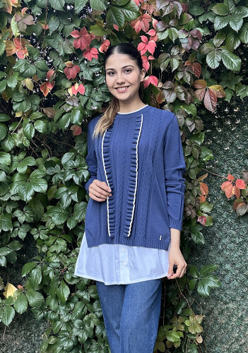 Miss Dalida Saç Örgü Detaylı Triko Tunik İNDİGO - 2