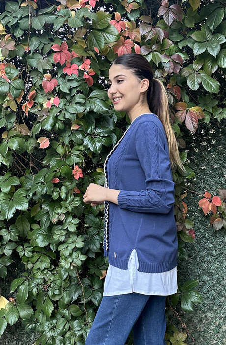 Miss Dalida Saç Örgü Detaylı Triko Tunik İNDİGO - 3