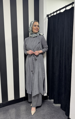 Miss Dalida Şal Yaka Cupro Triko Hırka-Tunik Takım ANTRASİT 