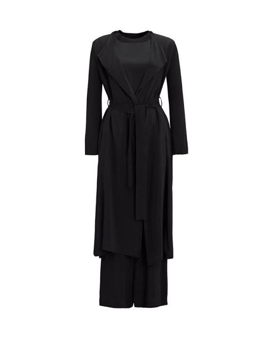 Miss Dalida Şal Yaka Cupro Triko Hırka-Tunik Takım BLACK - 4
