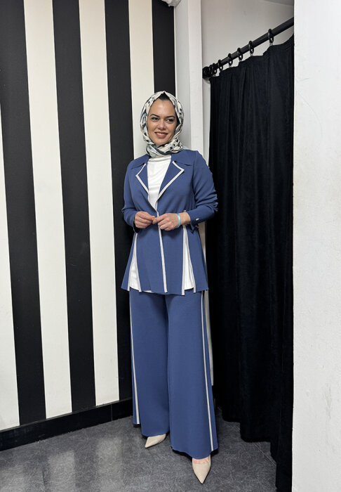 Miss Dalida Şerit Çizgili Ceket İNDİGO - 1