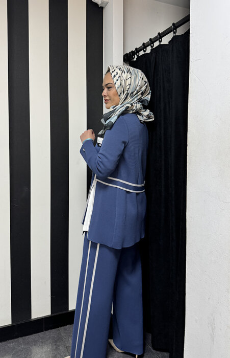 Miss Dalida Şerit Çizgili Ceket İNDİGO - 4