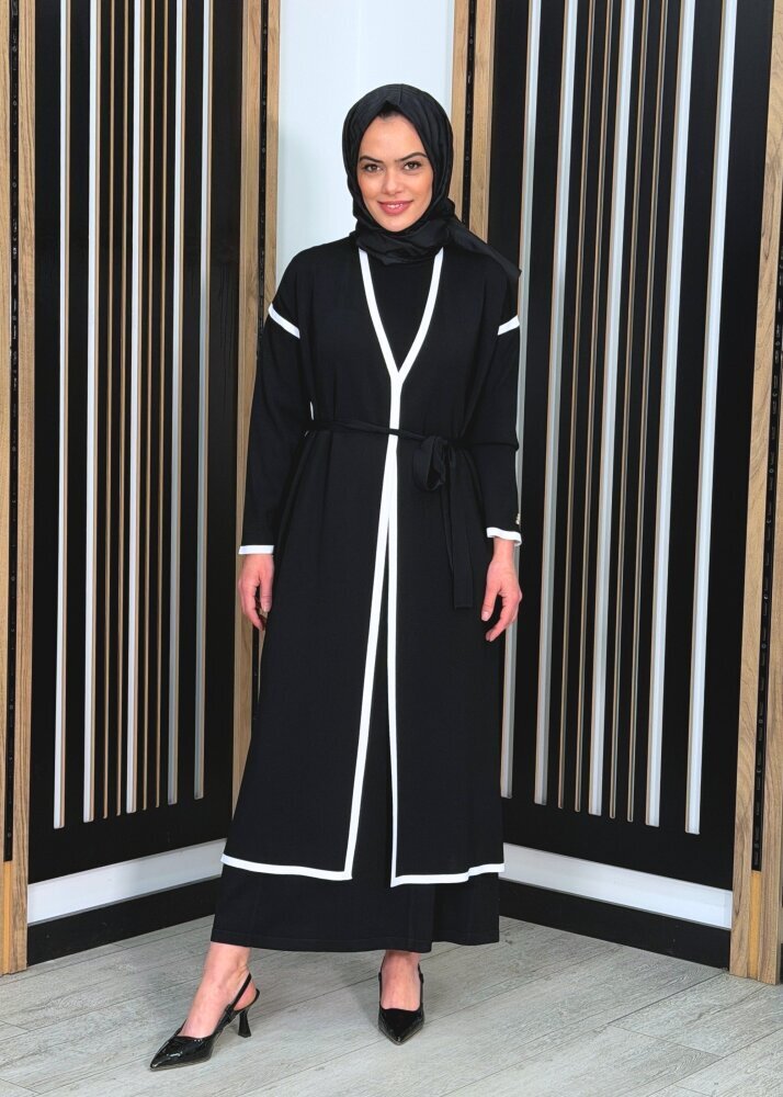 Miss Dalida Şerit Detaylı Düz Renk Triko Hırka BLACK