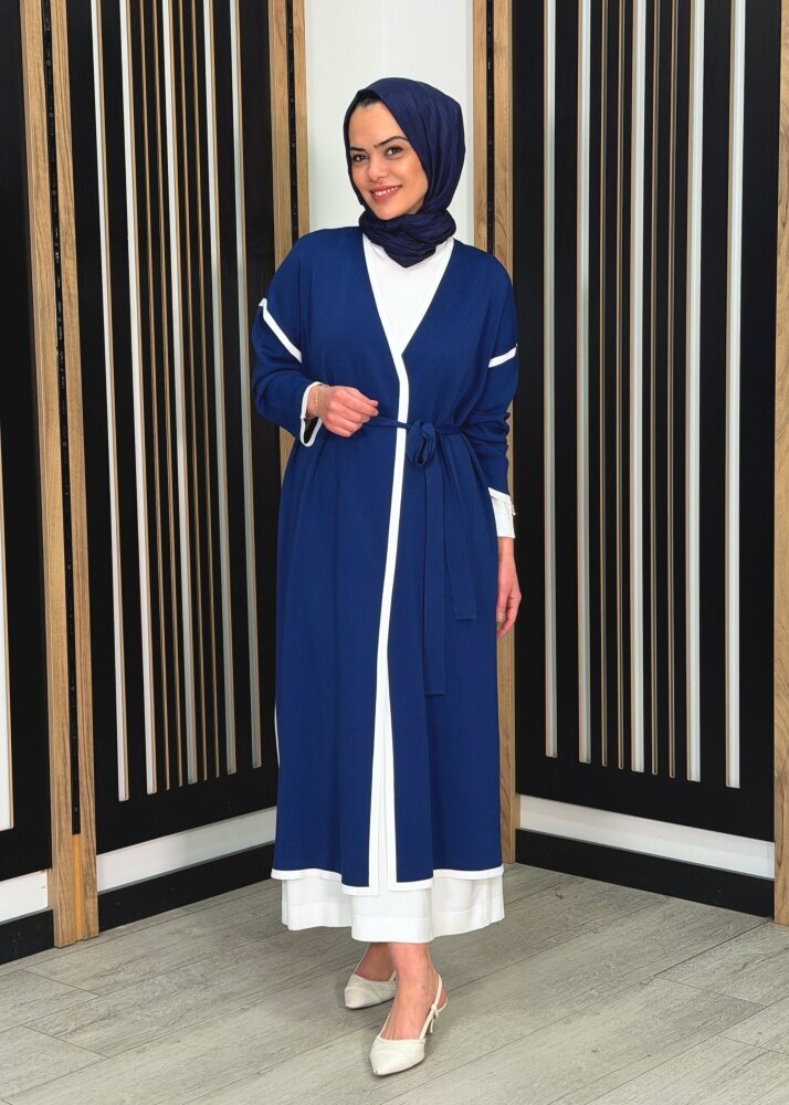 Miss Dalida Şerit Detaylı Düz Renk Triko Hırka Navy - 2