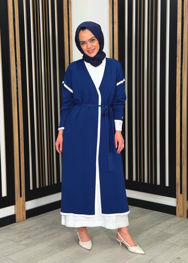 Miss Dalida Şerit Detaylı Düz Renk Triko Hırka Navy - 3