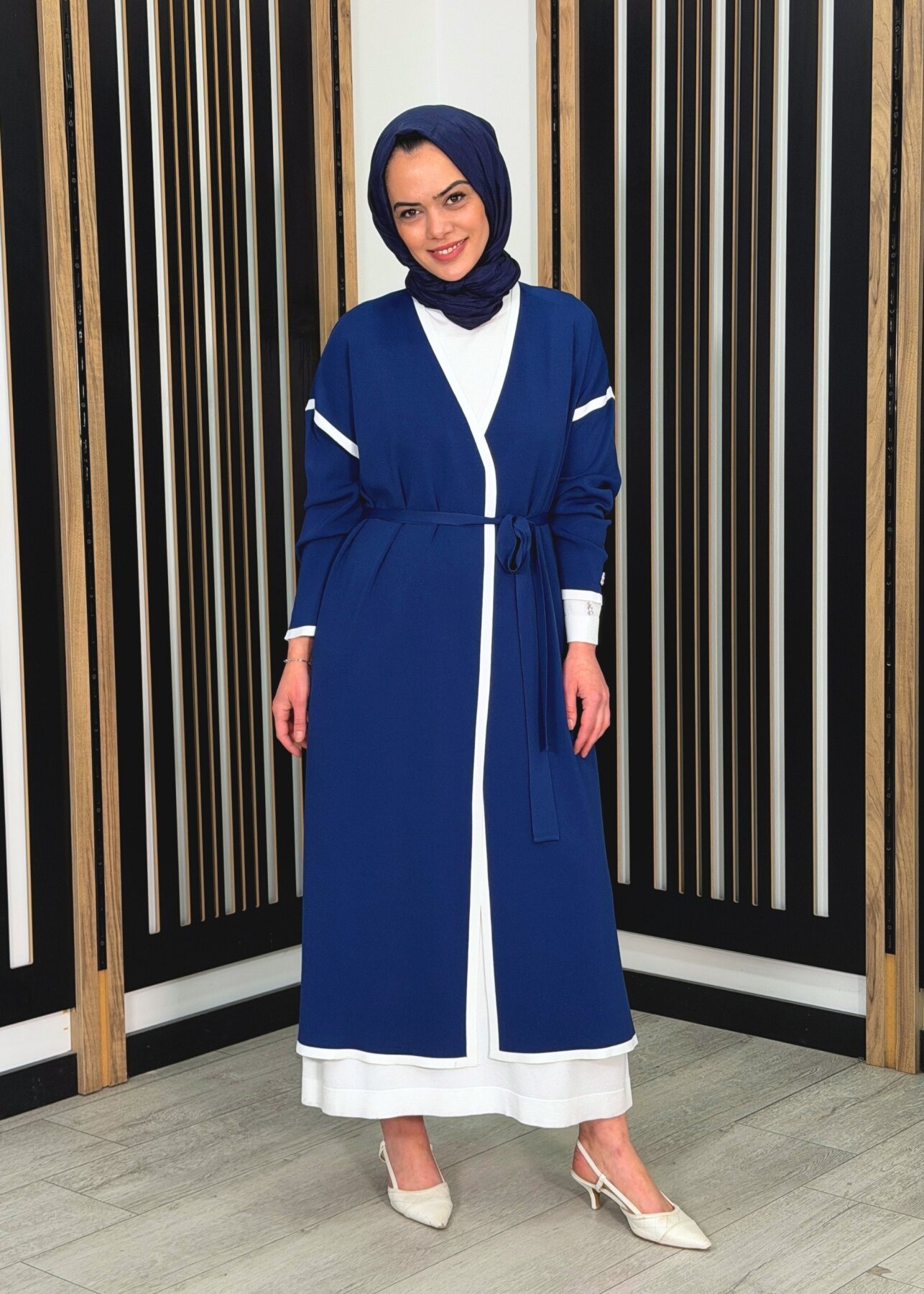 Miss Dalida Şerit Detaylı Düz Renk Triko Hırka Navy - 3