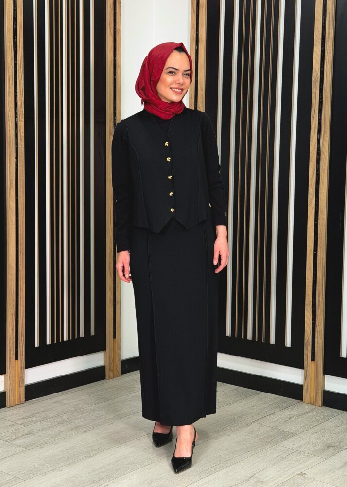 Miss Dalida Şerit Detaylı Triko Etek BLACK