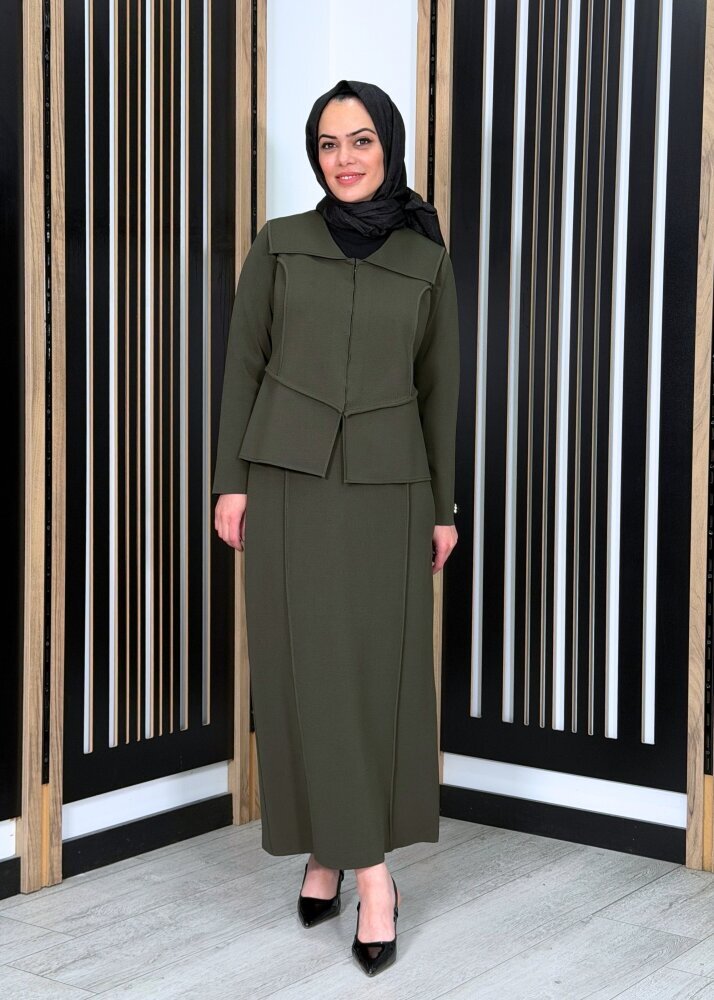 Miss Dalida Şerit Detaylı Triko Etek KHAKİ