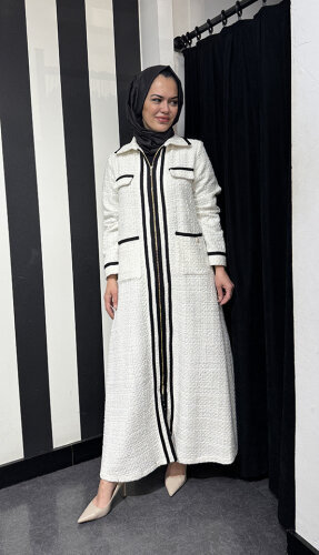 Miss Dalida Şerit Detaylı Tüvit Kap Fede/Ecru - MİSS DALİDA