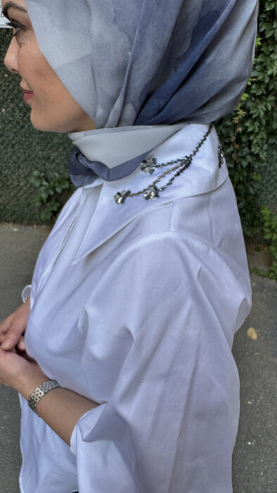 Miss Dalida Sulu Boya Desenli Şal Navy Blue - 3