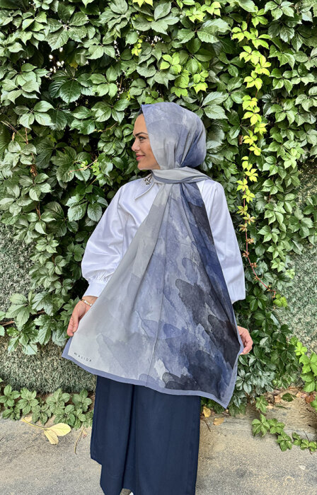 Miss Dalida Sulu Boya Desenli Şal Navy Blue - 1