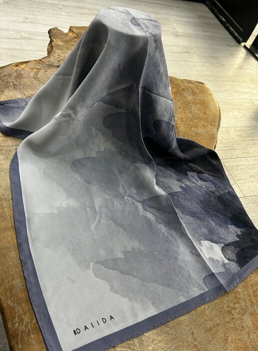 Miss Dalida Sulu Boya Desenli Şal Navy Blue - 4