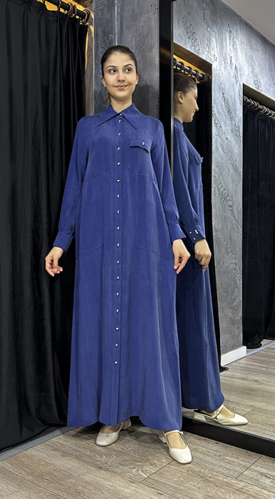 Miss Dalida Tek Tarafı Plise Cupro Ceket Navy Blue - 1