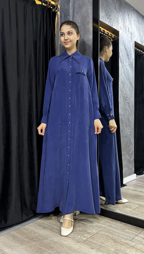 Miss Dalida Tek Tarafı Plise Cupro Ceket Navy Blue - 2