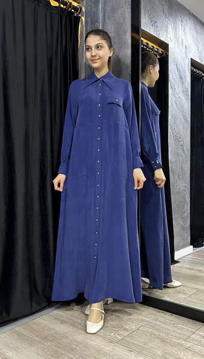 Miss Dalida Tek Tarafı Plise Cupro Ceket Navy Blue - 2