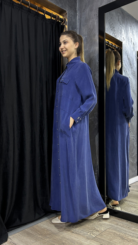 Miss Dalida Tek Tarafı Plise Cupro Ceket Navy Blue - 3