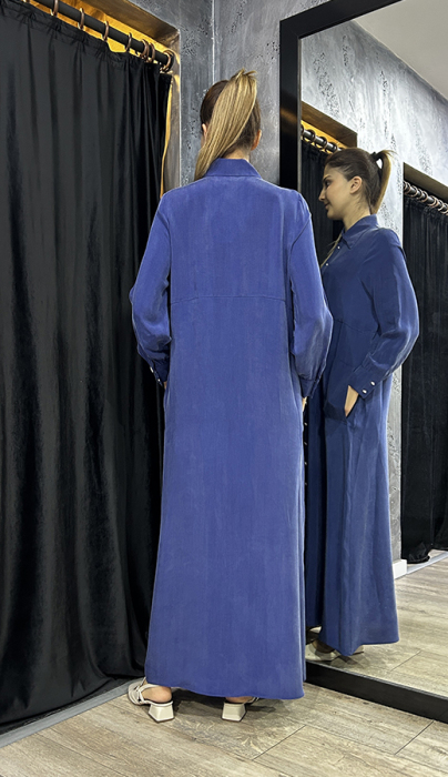 Miss Dalida Tek Tarafı Plise Cupro Ceket Navy Blue - 4