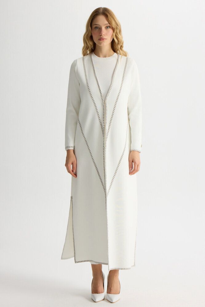 Miss Dalida Tiktak Detaylı Düz Renk Triko Hırka EKRU