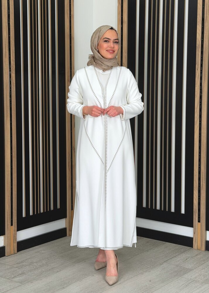 Miss Dalida Tiktak Detaylı Düz Renk Triko Hırka EKRU - 2