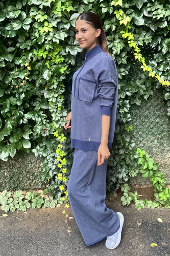 Miss Dalida Touch Me Doku Desenli Bol Paça Pantolon İNDİGO - 5