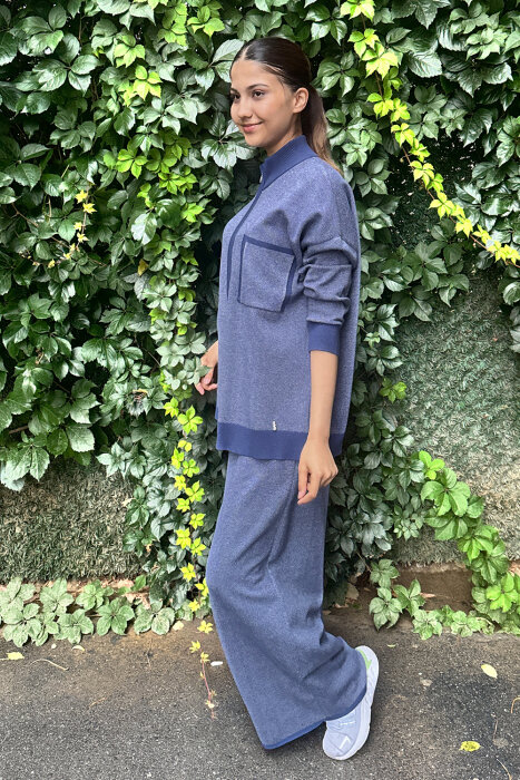 Miss Dalida Touch Me Doku Desenli Bol Paça Pantolon İNDİGO - 5