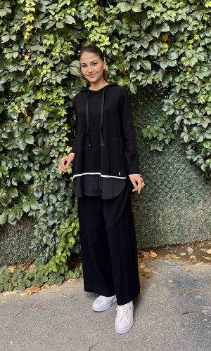 Miss Dalida Touche Me Bol Paça Triko Pantolon BLACK - MİSS DALİDA