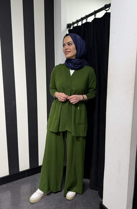 Miss Dalida Touche Me Bol Paça Triko Pantolon GREEN - 3