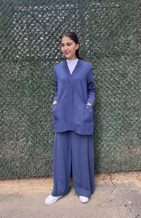 Miss Dalida Touche Me Bol Paça Triko Pantolon İNDİGO - 2