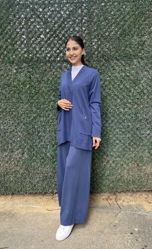 Miss Dalida Touche Me Bol Paça Triko Pantolon İNDİGO - 3