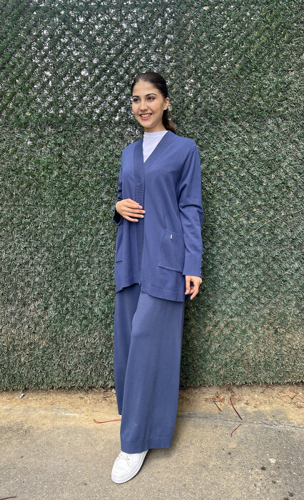 Miss Dalida Touche Me Bol Paça Triko Pantolon İNDİGO - 3