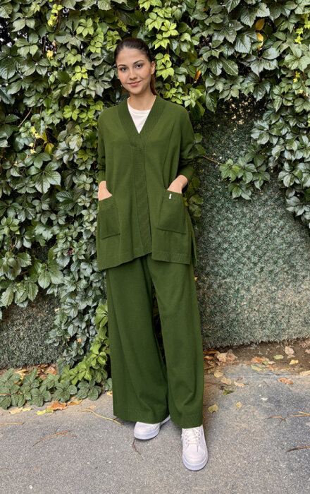 Miss Dalida Touche Me Düz Renk Triko Hırka GREEN - 1