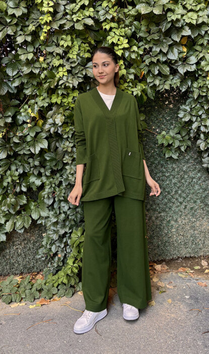 Miss Dalida Touche Me Düz Renk Triko Hırka GREEN - 2