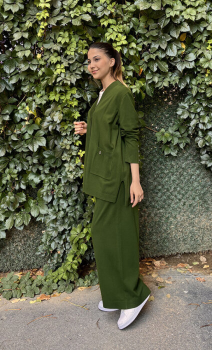 Miss Dalida Touche Me Düz Renk Triko Hırka GREEN - 3