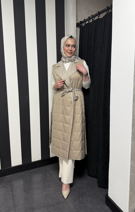 Miss Dalida Triko Astarlı İnce Yelek BEİGE - 2