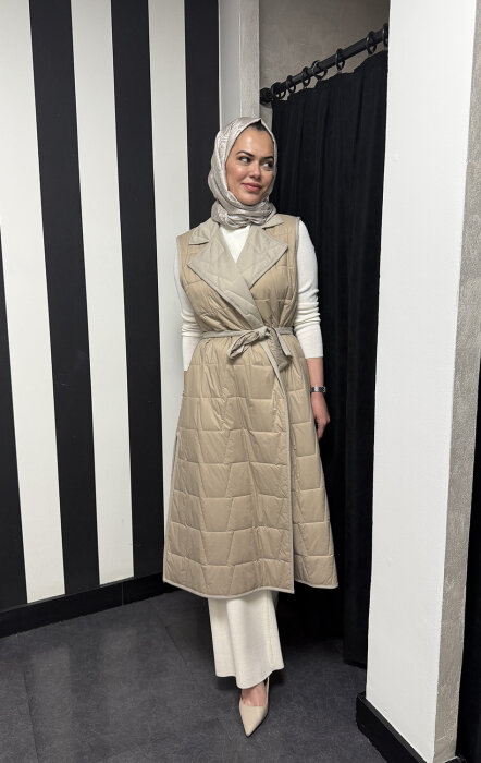 Miss Dalida Triko Astarlı İnce Yelek BEİGE - 3