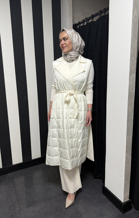 Miss Dalida Triko Astarlı İnce Yelek EKRU - 2